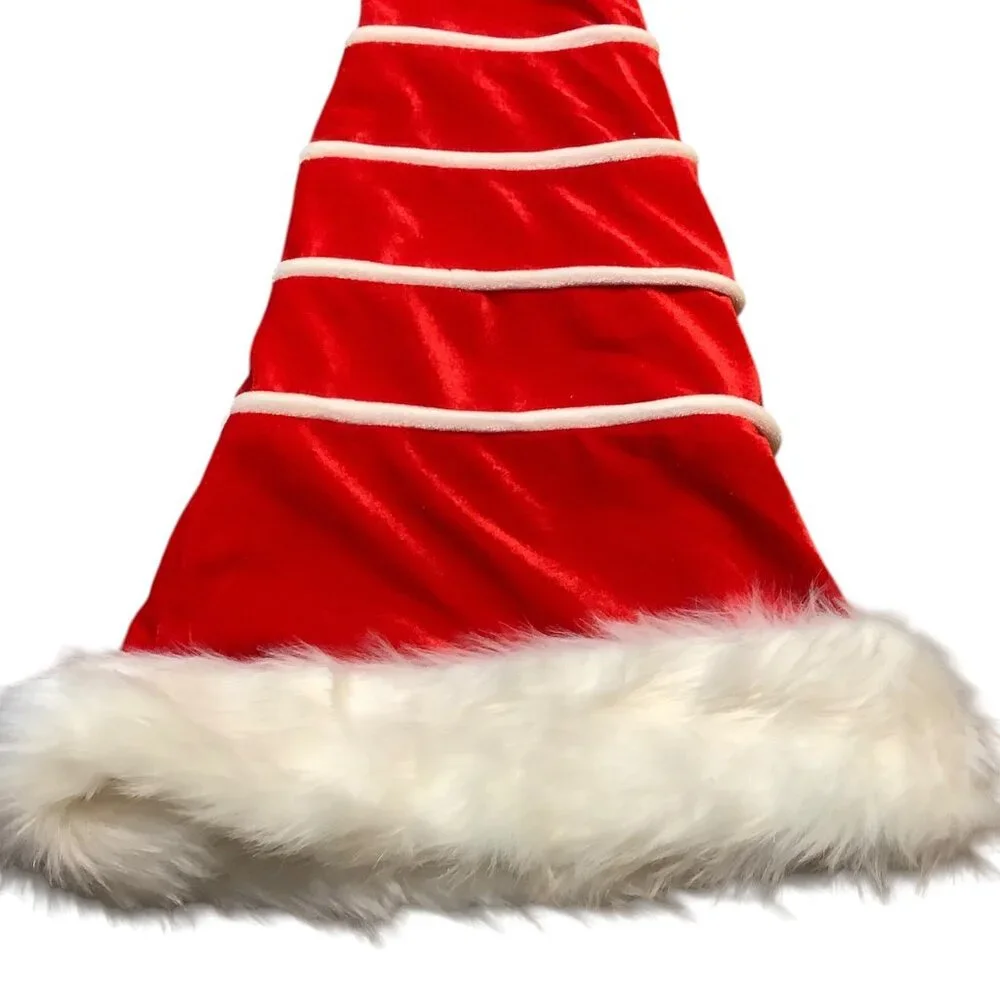 Extra Long Red Santa Claus Christmas Hat White Faux Fur‎ Trim 27